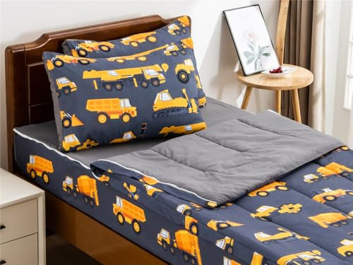 NTBED Bettwäsche-Set mit Bauwagenmotiv, mit Reißverschluss, leicht, Mikrofaser, Auto-Bettwäsche-Set mit Spannbetttuch, Kissenbezügen, Dunkelgrau