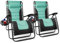 KEPLIN Set of 2 XXL Premium Heavy Duty Padded Zero Gravity Chairs - Luxurious Garden Recliners, Adjustable Headrest, Cup & Phone Holder, Foldable, Easy to Clean Patio Sun Loungers (seafoam)