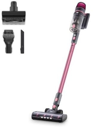 Swan x Lynsey SC15825QOC Cordless Stick Vacuum with 3 Speed Controls, Rechargeable Battery, Anti-Tangle Floorhead, Includes 2-in-1 Crevice Tool, Long Nozzle, Motorised Pet Tool, 29.6V, Pink