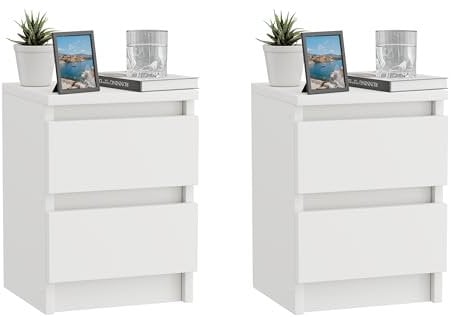 ComfortCove Nachttisch 2er Set, Nachtschrank 2er Set, Weiße Nachttische mit 2 Schubladen, Nachtkästchen, Nachttisch Weiß
