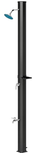 Outsunny Douche solaire de jardin 35 litres avec robinet, pommeau de douche, douchette à main, plateau latéral, jusqu'à 55 °C, douche extérieure sans raccordement électrique, douche de piscine, douche