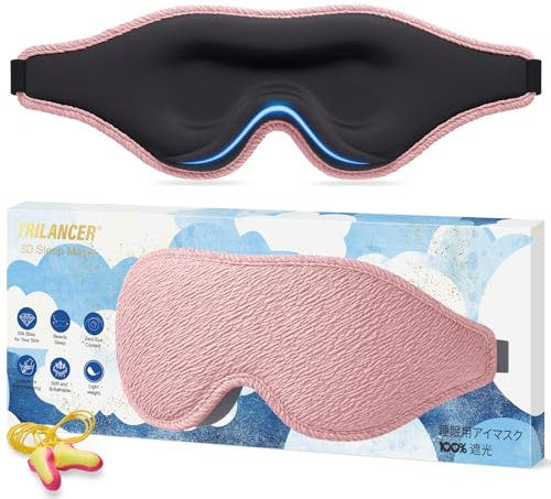 Trilancer Innovative Schlafmaske für Herren und Frauen.99.99% Licht 3D Blockierend Ergonomische Augenmaske für Seitenschläfer, Nickerchen,Meditation,Reisen & Schlafzimmer,mit Ohrstöpseln (Rosa)