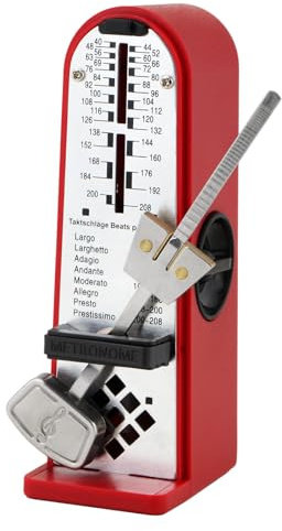 Mechanisches Metronom mit lautem Klang, 40–208 BPM Reichweite, batteriefreier Betrieb für Klavier, Gitarre, Violine, Schlagzeug, Praxis, Rot