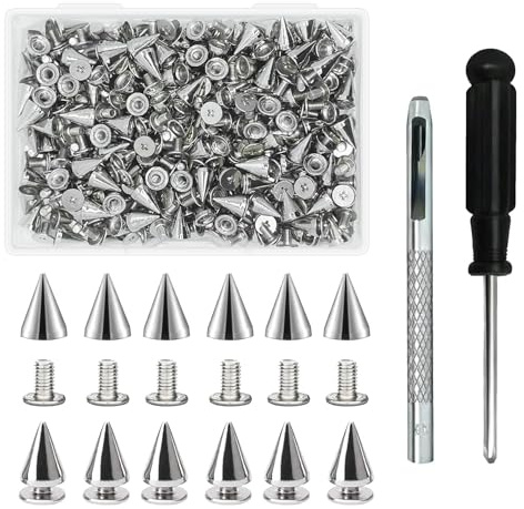 150 Pack Cone Spike Studs, 7mm Metal Cone Spikes Rivet, Punk Rock Screw Back Studs, Punk Rivets Studs for Leather Jackets, Bags, Shoes, Wallets and Clothing DIY Decoration
