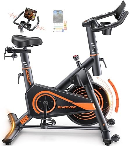 Burever Hometrainer Fahrrad mit App, Ultraleise Heimtrainer Fahrrad, Ergonomisches Design, LCD Display mit Pulsmessung, Magnetischer Widerstand, 15KG Schwungrad, Bis 160KG