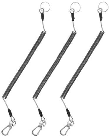 Healvian 3pcs Cordons Rétractables Enroulés Multifonctionnels en Fil d'acier Recouvert de TPU avec Boucle Métallique Noire pour Clés et Sifflets en Voyage ou Escalade
