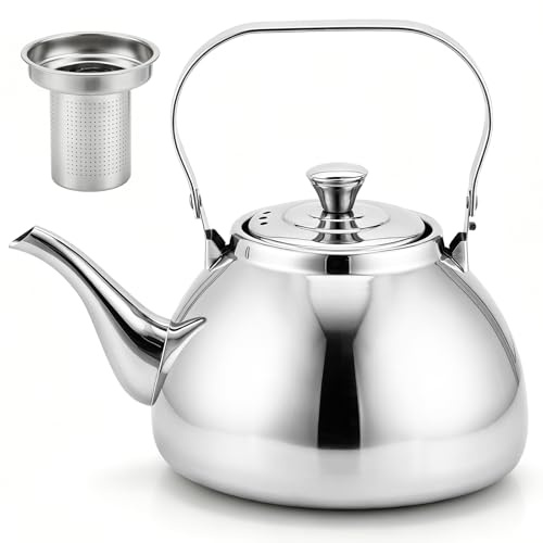 2L Stainless Steel Mirror Teapot 6-8 Cups for Kitchen Tea & Coffee Serving | 70oz Drip-Free Easy Pour Spout, Large Capacity, Mirror Finish, Kitchen Use