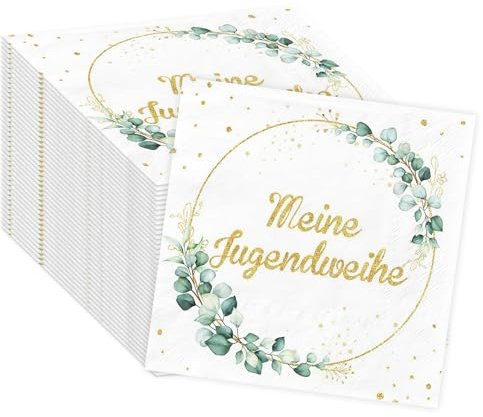40 Stück Servietten Jugendweihe Deko, Jugendweihe Tischdeko Servietten Grün Gold, Servietten Meine Jugendweihe zur Jugendweihe, Papierservietten Tischdeko für Jugendweihe Party