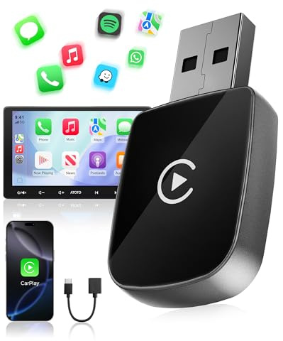 WityEye Adattatore CarPlay Wireless, Car Play Wireless per Apple iPhone iOS 10+, Bluetooth V5.3, Dual Core a WLAN 5.8GHz, Veloce e Stabile