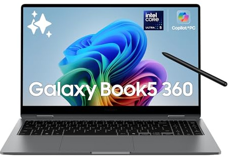 Samsung Galaxy Book5 360 15.6, Garanzia 3 anni, 16GB RAM, 512GB | AI PC, Processore Intel Core Ultra 5 Serie 2, Display AMOLED TouchScreen, S Pen, Windows 11 Home, Copilot+ PC, Gray [ITA]