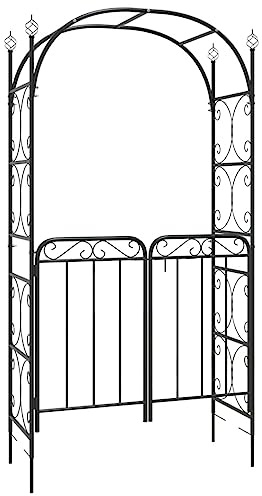Arco de jardín con puerta negro, 108 x 45 x 235 cm, acero con recubrimiento en polvo, pérgola, enrejado, para jardín, entrada y terraza