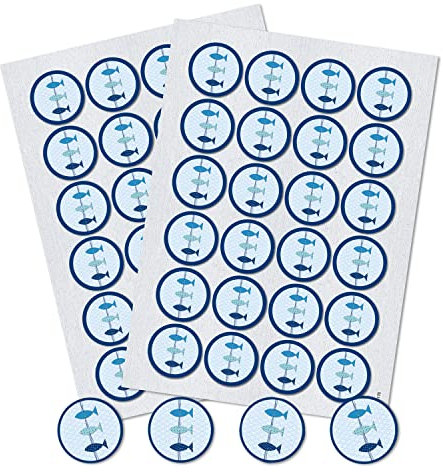 Logbuch-Verlag 48 Fischaufkleber Sticker Fische Konfirmation Deko Kommunion rund 4 cm blau weiß maritim