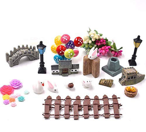 RayLineDo® 49-teiliges Miniatur-Set für Feengarten, Dekoration für Sukkulenten und Landschaften, Outdoor, Blumen