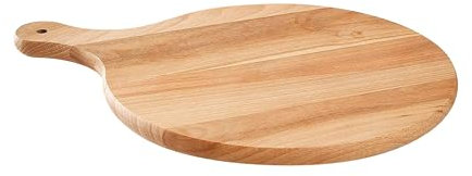 Wooden World - Runder Pizzateller aus massivem Holz, Schneidebrett mit Griff, zum Servieren von Pizza, 35 cm Durchmesser