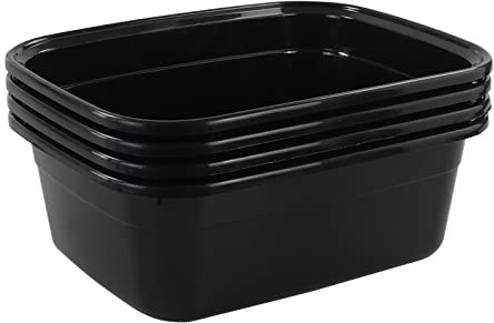 Morcte Plastic Washing up Bowls Basin, 12 Liter, Black, 4 Packs | Rectangular Kitchen Sink Wash Bowl
