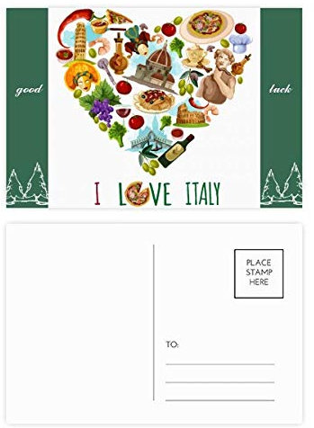 Herzturm Pisa Rom Kolosseum Spaghetti Glücksbringer Postkarten-Set Postkarten-Set Postkarte Seite Postkarte Postkarte Seite 20 Stück