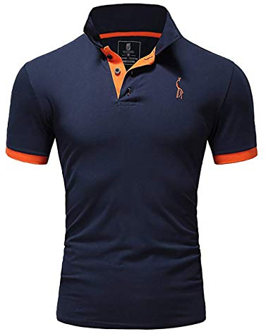 Lyon Becker Men's Slim Fit Casual Short Sleeve Polo Shirts Classic Giraffe Embroidery Golf Tennis T-Shirt Navy