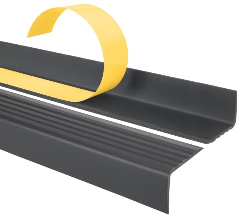 Quest Treppenkantenprofil PVC 40x25 mm Antirutsch - Dunkelgrau, 150 cm | Selbstklebendes Stufenprofil mit Formgedächtnis, schützt Stufen vor Absplitterungen, ohne Bohren, für Wohnräume & Büros