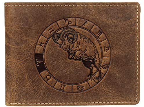 Greenburry Vintage 1705-Widder Leder Geldbeutel Geldbörse Portemonnaie mit Sternzeichenmotiv Widder