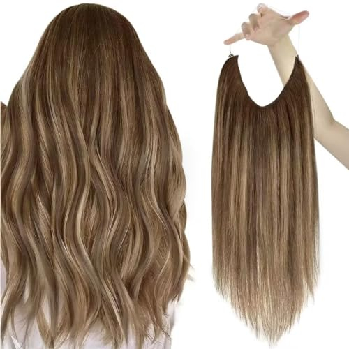 Easyouth Extension Echthaar Mit Draht 16 Zoll 80g Balayage Farbe Mittelbraun Hellblond Mit Mittelbraun Fish Line Remy Hair Extension