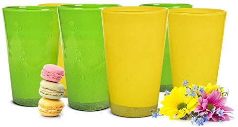 Sendez 6 Trinkgläser 320ml in Grün Gelb Saftgläser Wassergläser Cocktailgläser