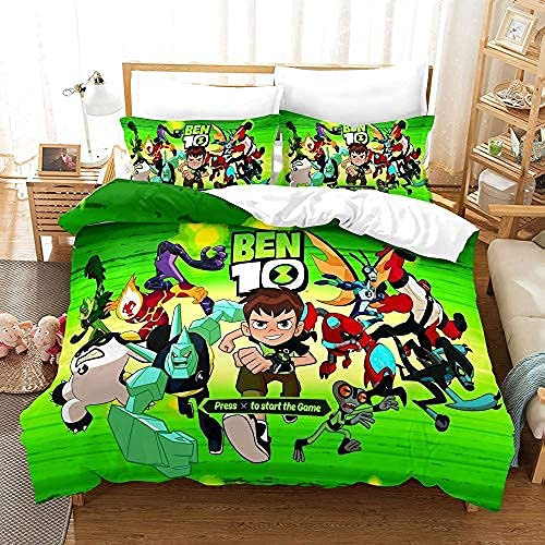 PTNQAZ 3D gedrucktes Ben 10 Omniverse Bettwäsche-Set für Kinder, Cartoon-Motiv, Bettbezug für Jungen, bequem, tolles Geschenk für Jungen