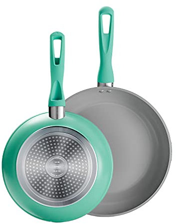 Tramontina Solara - Juego de sartenes antiadherentes de cerámica de 10 y 12 pulgadas, sartén de aluminio de calibre pesado con revestimiento antiadherente, apto para lavavajillas y horno (verde