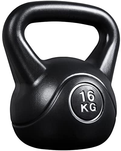 Yaheetech Kettlebel 16kg für Krafttraining Fitness Gymnastik, Kugelhantel Schwunghantel Kugelgewicht, schwarz