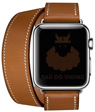 Aergood Lederarmband,Kompatibel mit Apple Watch Armband 38/40/41mm 42/44/45mm,Double Tour Ersatz Armbänder für iwatch Series 7 6 5 4 3 2 1 SE für Damen & Männer(42/44/45mm, Double Tour-Braun)