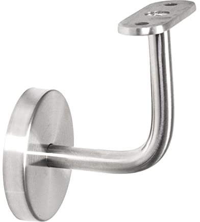 PRIOstahl Handlaufhalter Wandhalter Handlaufstütze Rohrhalter Geländerhalterung - 1 x Handlaufträger an die Wand 3-Loch Befestigung mit Abdeckrosette Flach für Vierkantrohr aus Edelstahl V2A