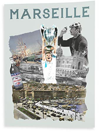 Poster Affiche Marseille Collage Ville Francaise Voyage Tourisme Pastis OM