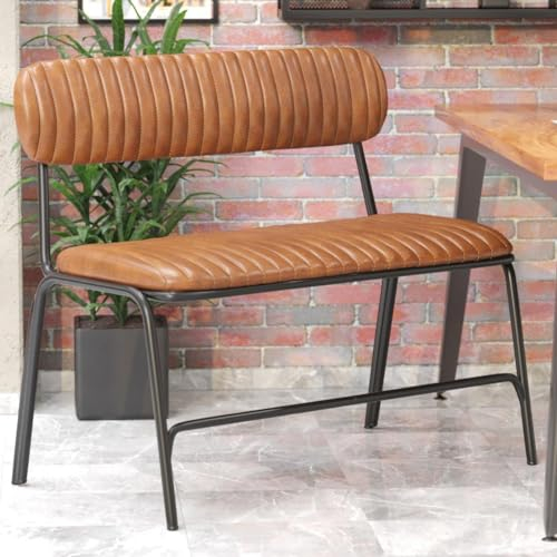 GGMMÖBEL GINO Esszimmerbank mit Rückenlehne | Sitzbank Esszimmer | Küchenbank | Sitzbank mit Lehne | Retro-Stil | Braun | Leder | Sitzhöhe: 45cm