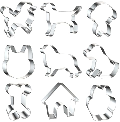9-teiliges Hunde-Ausstechformen-Set, verschiedene Hundeformen, Metall-Ausstechformen, Knochen, Hundepfote, Corgi, Labrador, Schäferhund-Form, Ausstechformen zum Backen von Hundepartyzubehör