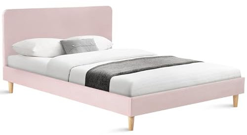 IDMarket - Lit Double scandinave Balta avec tête de lit et sommier 140 x 190 cm Tissu Rose Clair Effet Velours