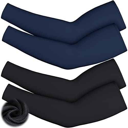 4 Pieces Thermal Arm Warmer Compression Arm Sleeve for Men Women Winter Outdoor Activities Cycling Basketball Running, Black, Navy Blue, Small