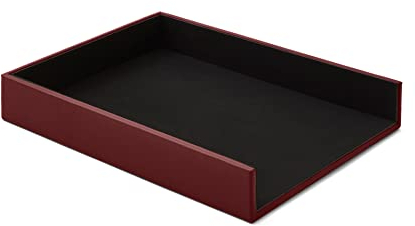 Eglooh - Atena - Ablagefächer für Schreibtisch und Büro Echtes Leder Bordeaux Rot - Bürobedarf Briefablage Papierablage Ablagekorb für DIN A4 - cm 32 x 24,2 x H.5 - Made in Italy