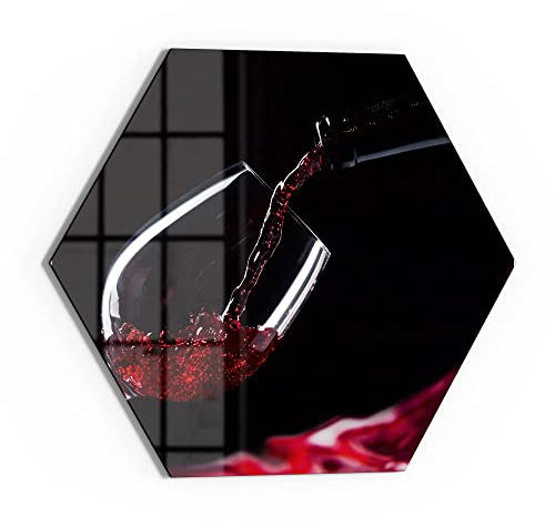 DEQORI Glasbild Echtglas | Motiv Rotwein ins Glas gegossen | sechseckig einteilig 55x47,6 cm | schöne Dekoration | Wandbild für Wohnzimmer, Schlafzimmer, Flur & Küche | moderne Wanddeko
