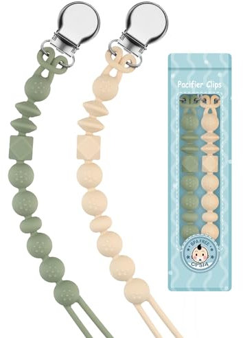 Kowlone Schnullerkette Junge mädchen Dummy Clips Schnullerband Schnullerketten Schnuller Clips Halter für Babydusche 2-Pack(Beige,Moosgrün)