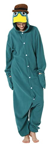 RANSUU Schnabeltier Kostüm Onesie Tier Jumpsuit Relaxo Kostuem Damen Herren Pyjama Halloween Schlafanzug Erwachsene Karneval Green M