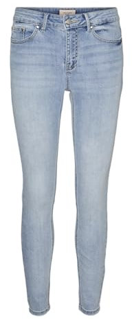 VERO MODA Jeans Skinny Stone Wash, Vita Media e Chiusura con Bottone e Cerniera, Tasche Posteriori, Coin Pocket, e Tasche Frontali. Blu Denim Chiaro S/32