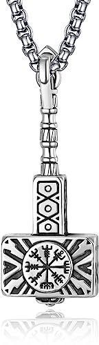 KATHLU Thor Hammer Necklace for Men Son with 22inchs Stainless Steel Hammers Mjolnir Pendant Powerful Amulet Noridc Jewelry Gift for Viking Lover