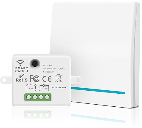 Aroidful Wireless Light Switch Kit, Remote Control Light Switch 250V No Wiring Easy Installing, 30M Range, Wireless Wall Light Switch Quick Create or Relocate On/Off RF Switch for Lamp