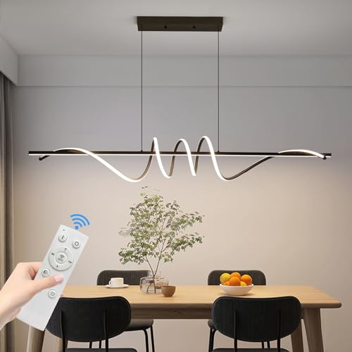 Mikeru LED Pendelleuchte esszimmer, Modernes Spirale-Design Stufenlos dimmbare Hängelampe mit Fernbedienung Memory-Funktion, Höhenverstellbare Esszimmerlampe, Für Küche, Wohnräume, 150cm Schwarz