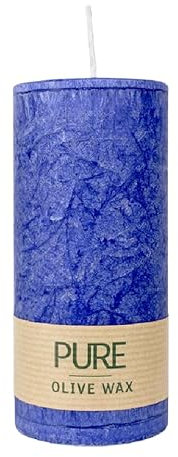 luterna 100% PURE, OLIVE WAX, vegane Stumpenkerze, Nachtblau, WENZEL, 130/60 mm, Brenndauer ca. 40h
