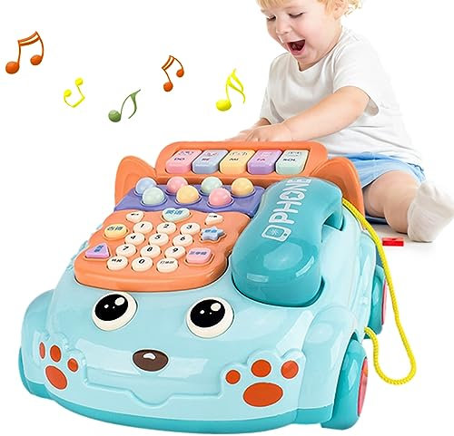 Qikam Baby Telefon Spielzeug, Babyspielzeug Für Ab 12-18 Monate, Kinderspielzeug Telefon Mit Licht Ton Musikspielzeug Activity Center Auto Telefon Kinderspielzeug Ab 1 2 3 Jahre Junge Mädchen
