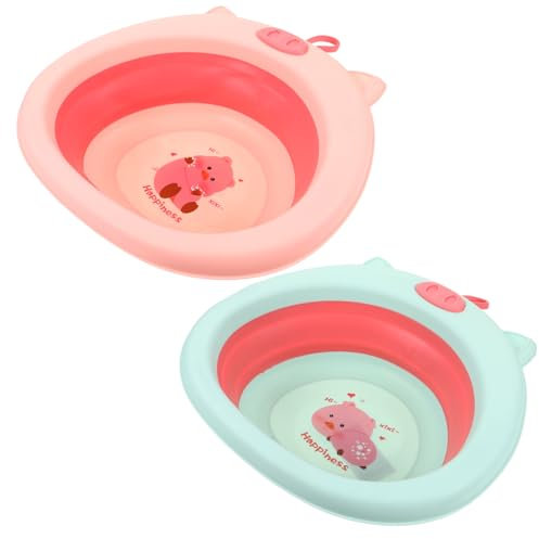 KOMBIUDA 2St Kinderwaschbecken Waschbecken für Baby Babybadewanne kleine Waschbecken Säuglingsgesichtsbadewanne falten kleiner Topf Reisebecken Cartoon-Becken neugeboren süßes