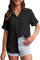 SPRING SEAON Women's Button Down Shirt Short Sleeve Collared Tops Work Office Chiffon Blouse Black