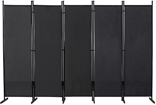 Mingone Raumteiler Trennwand Paravent 5-TLG. Sichtschutz Faltbar mit Metallrahmen Polyester-Mischgewebe für Wohnzimmer, Schlafzimmer, Küche, Büro, Balkon, Garten, Schwarz, 250x176cm