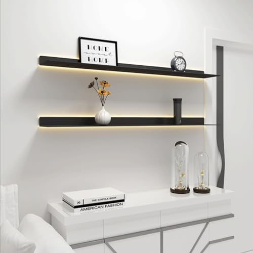 ZGFHNY Set mit 3 schwebenden Wandregalen, Metallregalen mit integriertem beleuchtetem LED-Licht, Beleuchtungsregal für gewerbliche Bars (Color : Black, Size : 80x20x6cm)