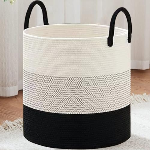 Wenbones Avec Anse Panier en corde de coton, Panier de Rangement en Coton, grande taille Corbeille à linge, Jouets Panier de Rangement, pour Buanderie Salle de Bain Chambre Salon, 35x40cm